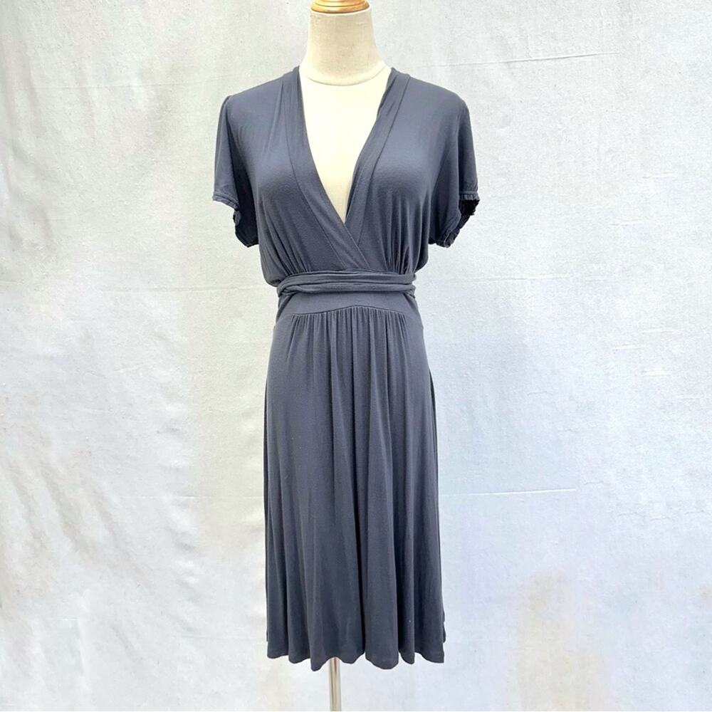 Peruvian Connection Slate Gray Wrap-Style Short Sleeve Dress